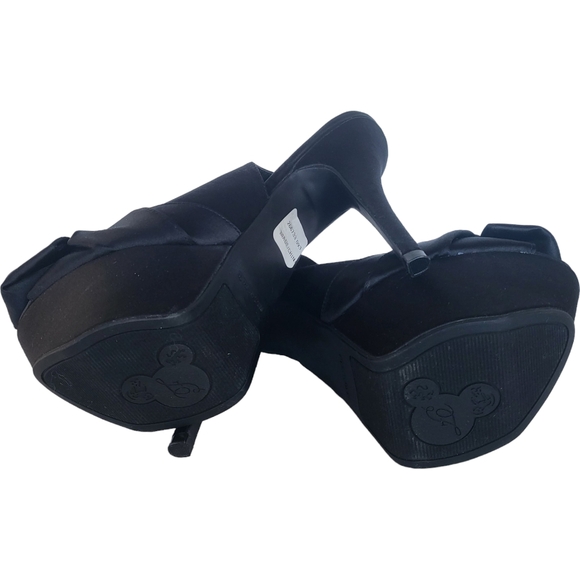 Fergie Black Platform Heel Bow Accent Peep Toe Slingback Size 8.5 Women's - Picture 4 of 13